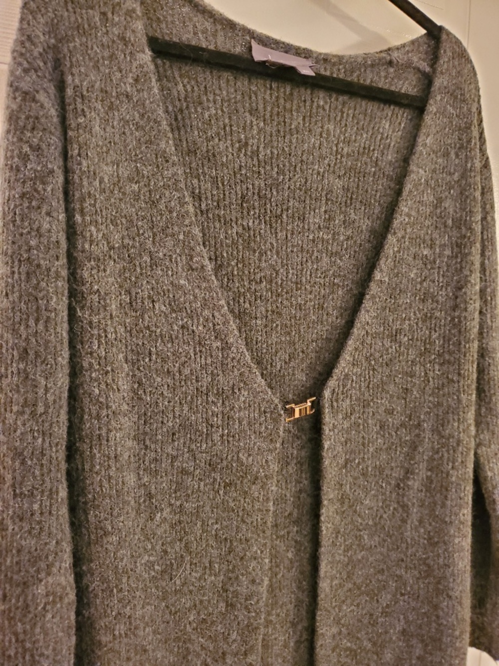 Anthropologie Longline Ribbed Cardigan Gray - Magnet Clasp